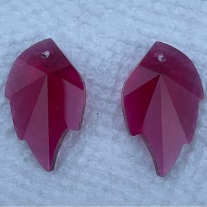 2 Swarovski Crystal Leaf Pendents 26x16mm